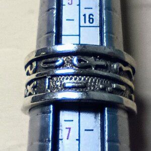 Vintage 925 Sterling Silver Wide Ring with Hieroglyphs- Size 6 1/4